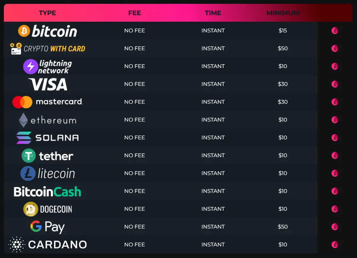 Betty Wins Casino NZ - Deposit Methods